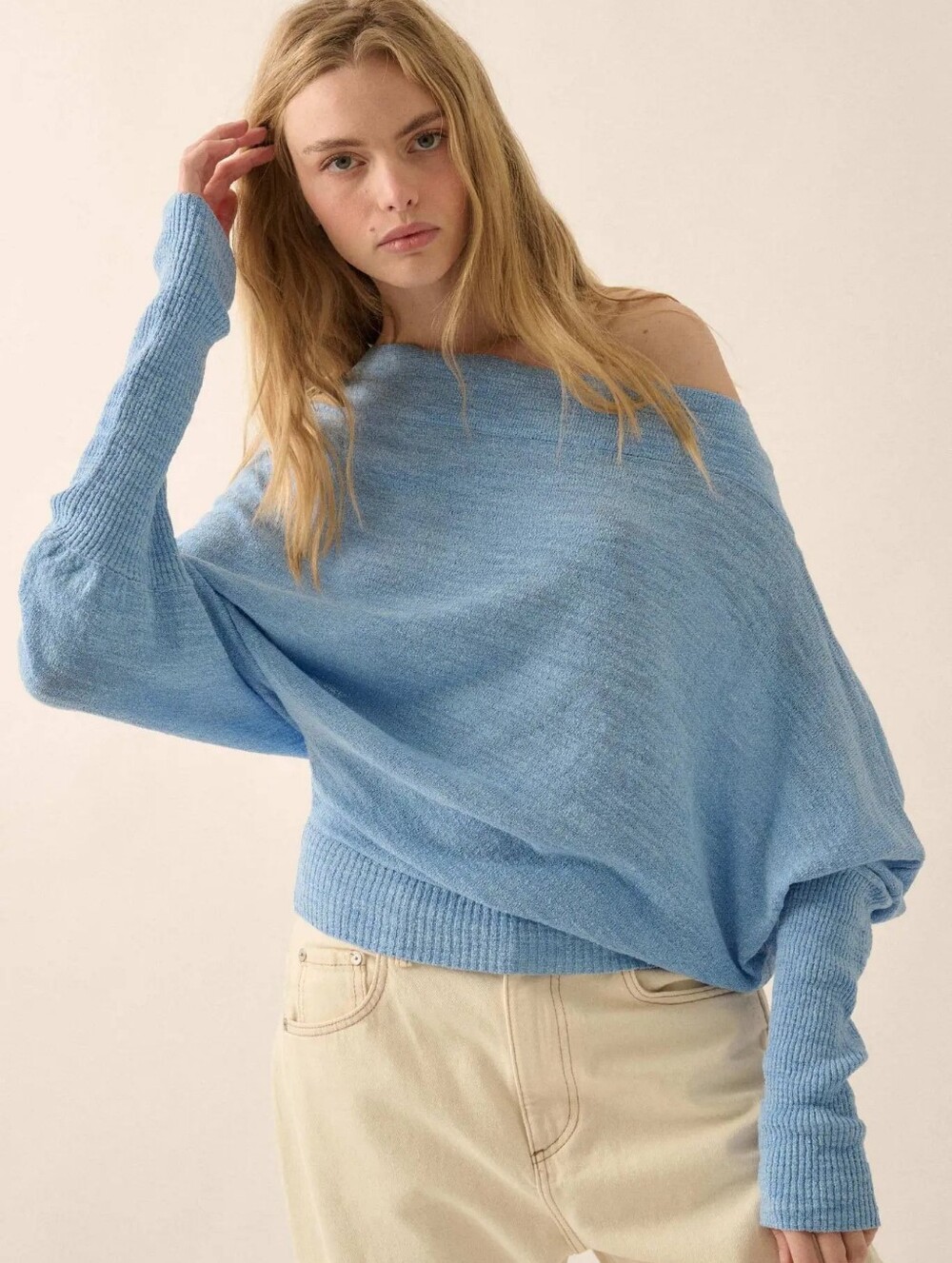 Light Blue Off-Shoulder Slouchy Sweater NWOT